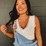 POL Lace Detail Cropped Tank Top - Ivory - Lace and Grace Boutique