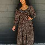 Sweetheart Floral Long Sleeve Maxi Dress - Mocha