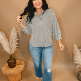 Striped Button Up Long Sleeve Top - Black/Cream