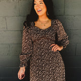 Sweetheart Floral Long Sleeve Maxi Dress - Mocha