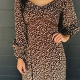 Sweetheart Floral Long Sleeve Maxi Dress - Mocha