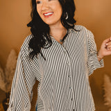 Striped Button Up Long Sleeve Top - Black/Cream