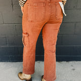 High Rise Cropped Straight Cargo Pants - Espresso
