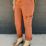 High Rise Cropped Straight Cargo Pants - Espresso