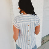 Striped Floral Short Sleeve Top - Blue Multi