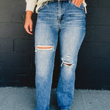 High Rise Wide Leg Ripped Jeans - Medium