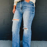 High Rise Wide Leg Ripped Jeans - Medium