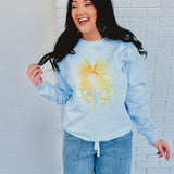 Floral Bow Crewneck Sweatshirt - Chambray