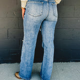 High Rise Wide Leg Ripped Jeans - Medium
