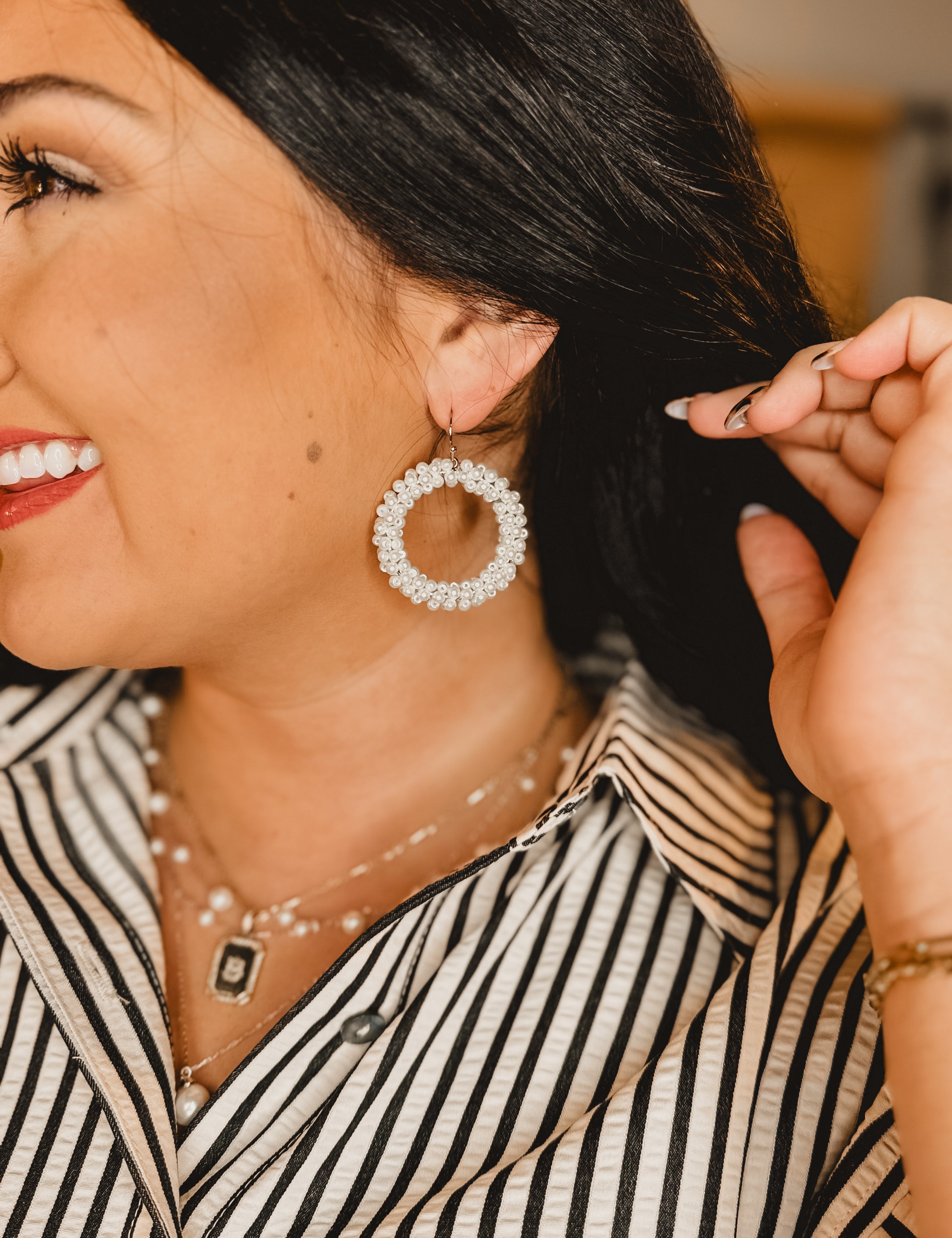 Pearl Hoop Earrings - Lace and Grace Boutique