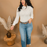 Mock Neck Lace Bubble Sleeve Top - Ivory