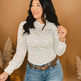 Mock Neck Lace Bubble Sleeve Top - Ivory