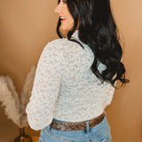 Mock Neck Lace Bubble Sleeve Top - Ivory