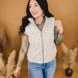 Floral Reversible Puffer Vest - Sage/Cream