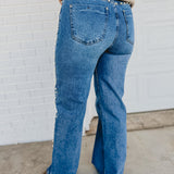 Pearl Detail High-Rise Wide Leg Jeans - Medium