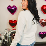 Cable Knit Heart Detail Knit Sweater - White/Pink