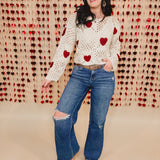 Heart Crochet Knit Sweater - Cream