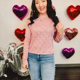 Heart Pointelle Scalloped Trim Sweater - Mauve