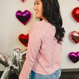 Heart Pointelle Scalloped Trim Sweater - Mauve