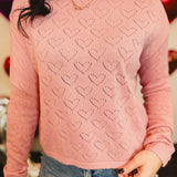 Heart Pointelle Scalloped Trim Sweater - Mauve