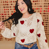 Heart Crochet Knit Sweater - Cream