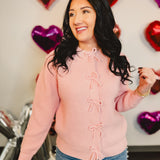 Bow Snap Button Detail Sweater Cardigan - Blush
