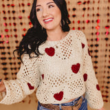 Heart Crochet Knit Sweater - Cream