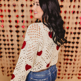 Heart Crochet Knit Sweater - Cream