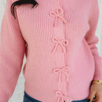 Bow Snap Button Detail Sweater Cardigan - Blush - Lace and Grace Boutique