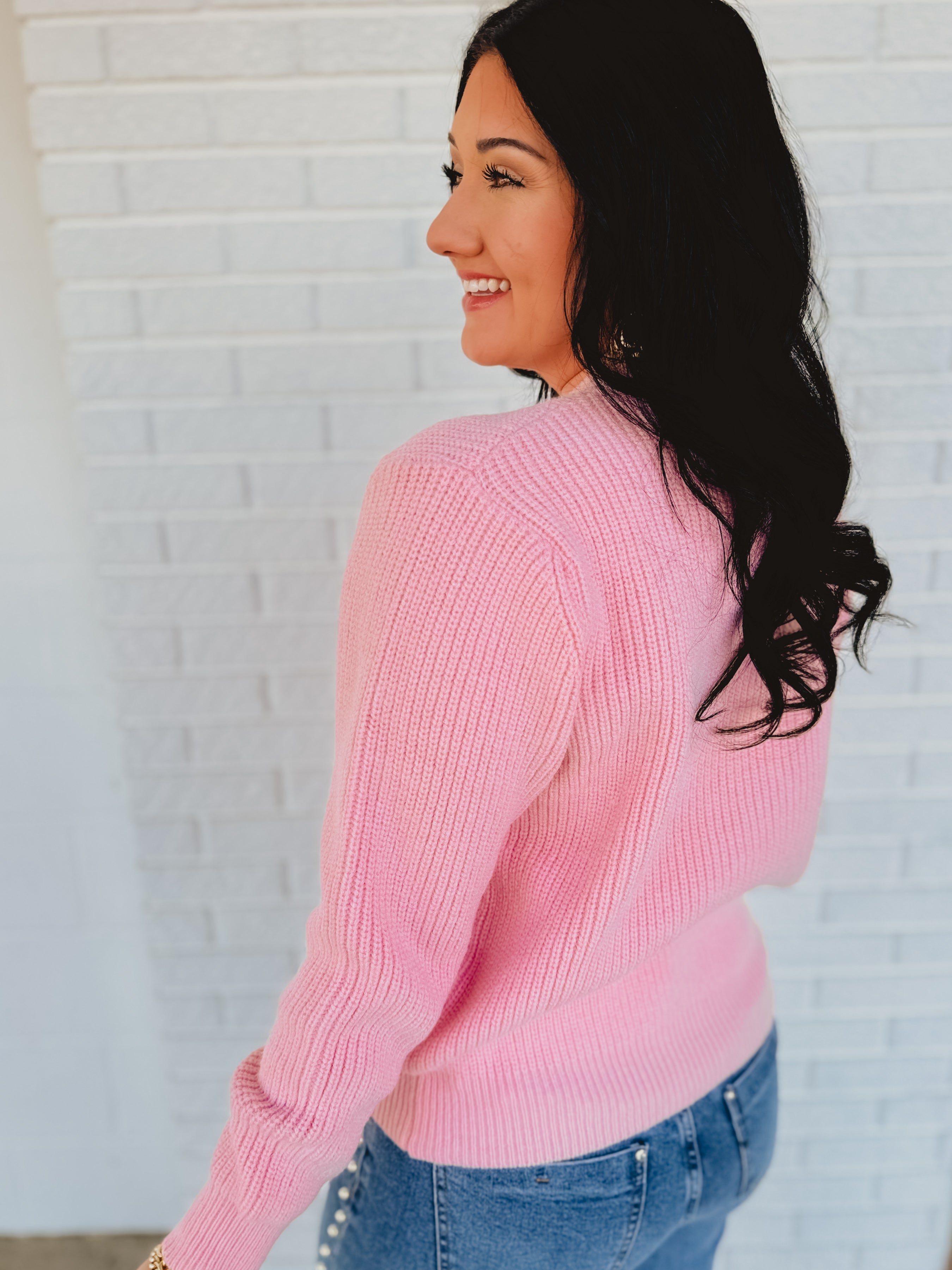 Bow Snap Button Detail Sweater Cardigan - Blush - Lace and Grace Boutique