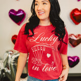 Lucky In Love Oversized Mineral Wash Tee - Vintage Red - Lace and Grace Boutique
