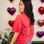 Lucky In Love Oversized Mineral Wash Tee - Vintage Red - Lace and Grace Boutique