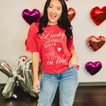 Lucky In Love Oversized Mineral Wash Tee - Vintage Red - Lace and Grace Boutique