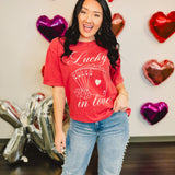 Lucky In Love Oversized Mineral Wash Tee - Vintage Red - Lace and Grace Boutique