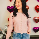 Button Up Round Neck Sweater Cardigan - Ballet