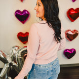 Button Up Round Neck Sweater Cardigan - Ballet