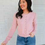 Button Up Round Neck Sweater Cardigan - Ballet - Lace and Grace Boutique