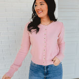 Button Up Round Neck Sweater Cardigan - Ballet - Lace and Grace Boutique