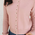 Button Up Round Neck Sweater Cardigan - Ballet - Lace and Grace Boutique