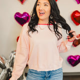 Contrast Edge Boat Neck Sweater - Pink