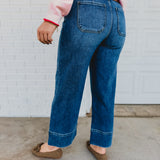 KanCan High Rise Cropped Wide Leg Jean - Dark Denim