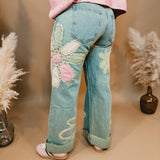 Oli & Hali Flower Patch Denim Jeans - Denim/Pink