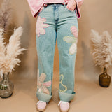 Oli & Hali Flower Patch Denim Jeans - Denim/Pink