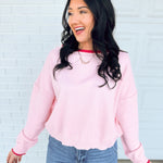 Contrast Edge Boat Neck Sweater - Pink - Lace and Grace Boutique