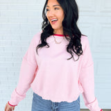 Contrast Edge Boat Neck Sweater - Pink - Lace and Grace Boutique