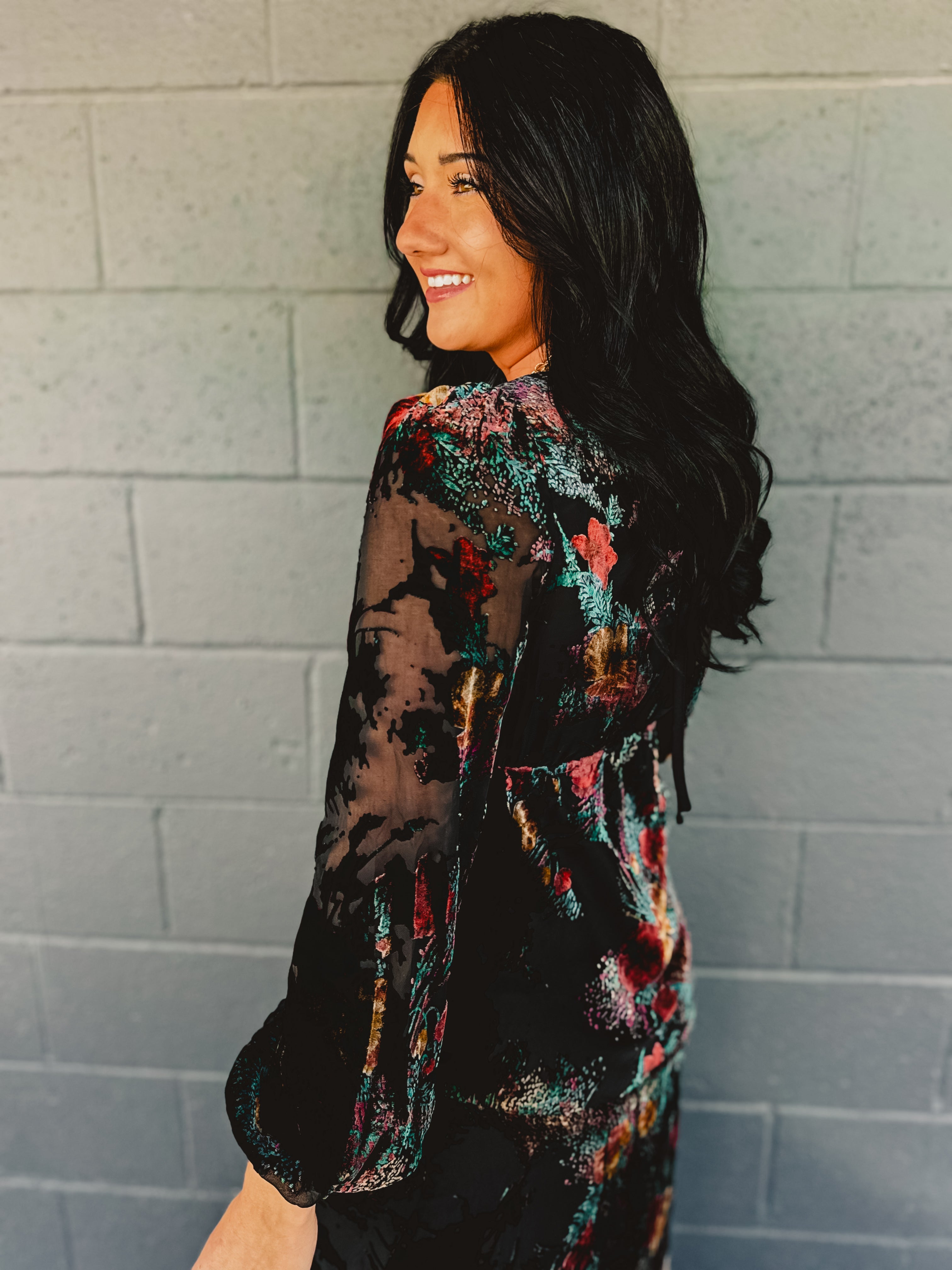 Burnout Velvet Long Sleeve Maxi Dress - Red Rose Gold Burnout Velvet Long Sleeve Maxi Dress - Red Rose Gold