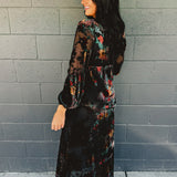 Burnout Velvet Long Sleeve Maxi Dress - Red Rose Gold
