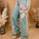 Oli & Hali Flower Patch Denim Jeans - Denim/Pink