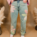 Oli & Hali Flower Patch Denim Jeans - Denim/Pink