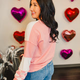 Checkered Patchwork Pullover Top - Pink